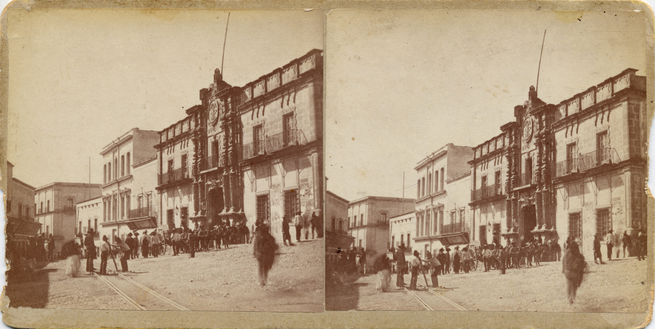 Vista estereoscópica del Palacio de la Real Caja, calle de la Caja, finales del siglo XIX